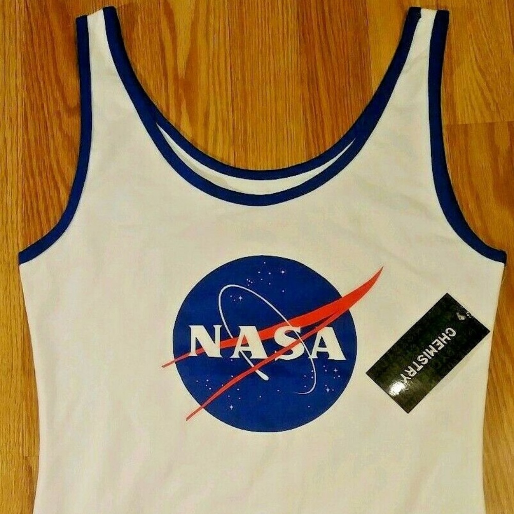 Sexy Womens NASA white and blue trim bodysuite